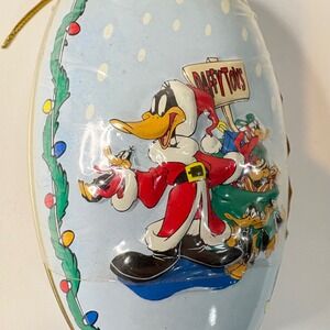 Vintage 1997 Looney Tunes Daffy Duck Santa Christmas Ornament Tin Russell Stover